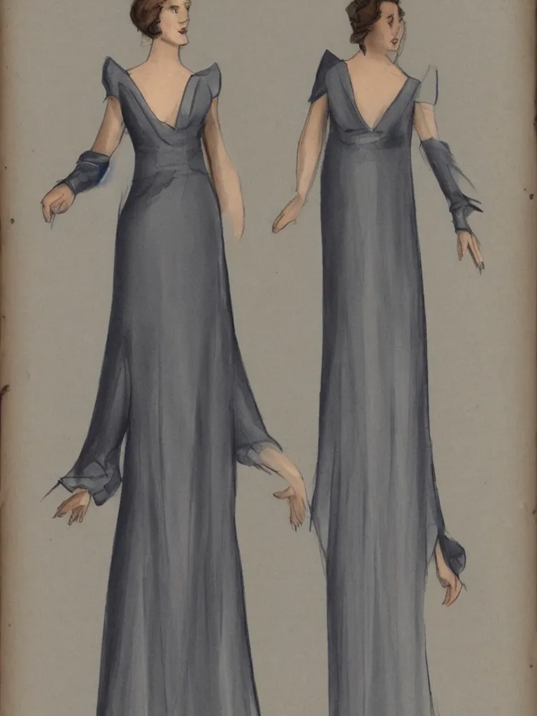 Prompt: a V-neck evening dress,costume design