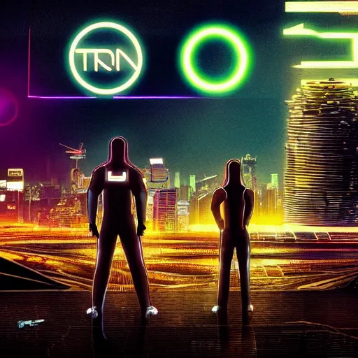 Image similar to “ the blockchain race, tron legacy, in the ancient tower of babylon ”