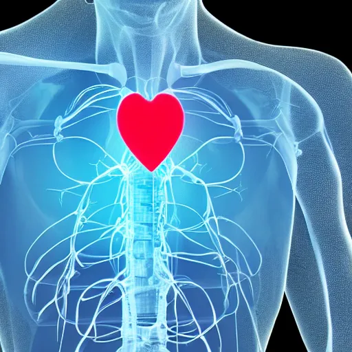 Image similar to a transparent man with a glowing red heart inside his chest.