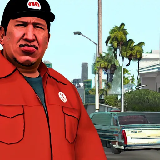 Image similar to Hugo Chávez in GTA style, 4k, detailed,