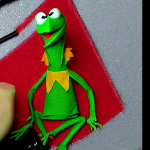 Prompt: Kermit the frog performing heart surgery photo 4k