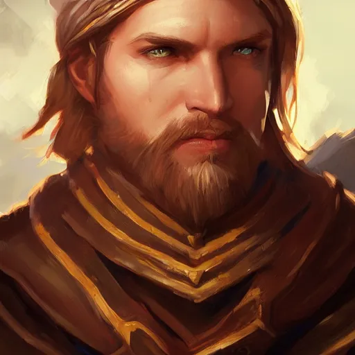 Image similar to anduin wrynn by mandy jurgens, cinematic shot, brush hard, artstation, cgsociety, high quality, brush stroke