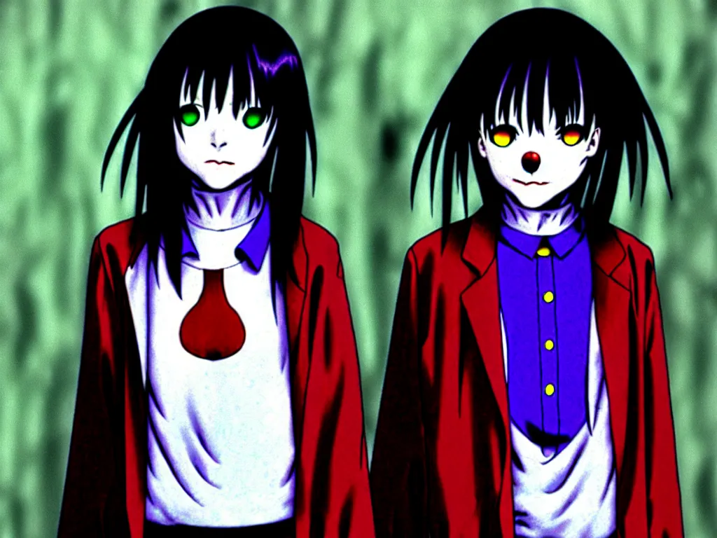 Image similar to lain from anime serial experiments lain as the joker clown