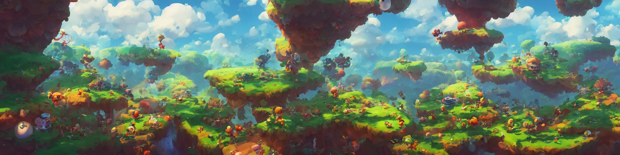 Image similar to 3 6 0 panoramic dynamics matte painting acrylic blur oil wonderland marioworld yoshi kurbi dofus, hight contrast, overlay layer photoshop, behance hd by jesper ejsing, by rhads, makoto shinkai and lois van baarle, ilya kuvshinov, rossdraws global illumination