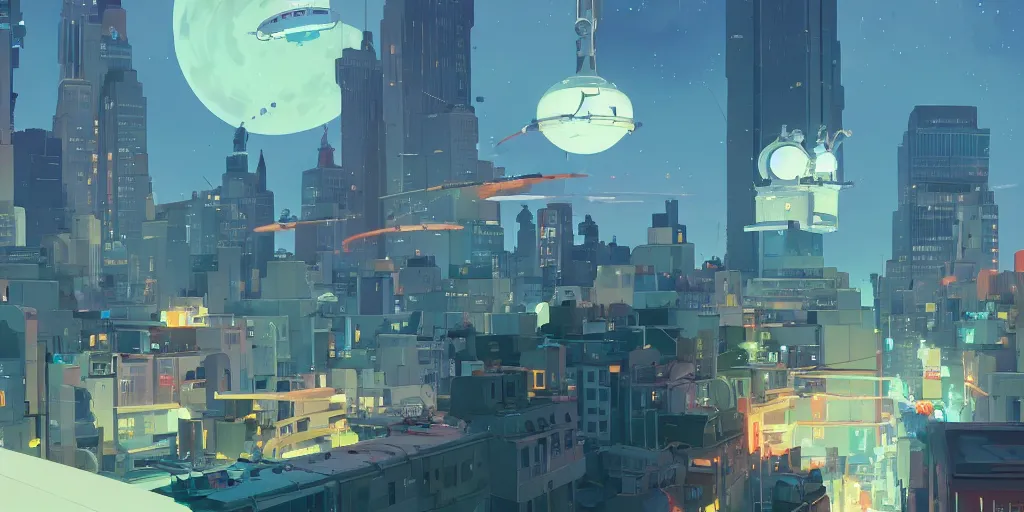 Prompt: ufo attack, new - york. by cory loftis & akihiko yoshida & james gilleard & atey ghailan & makoto shinkai & goro fujita & studio ghibli, rim light, exquisite lighting, clear focus, very coherent, plain background, soft painting, photorealistic, unreal engine 5, 8 k