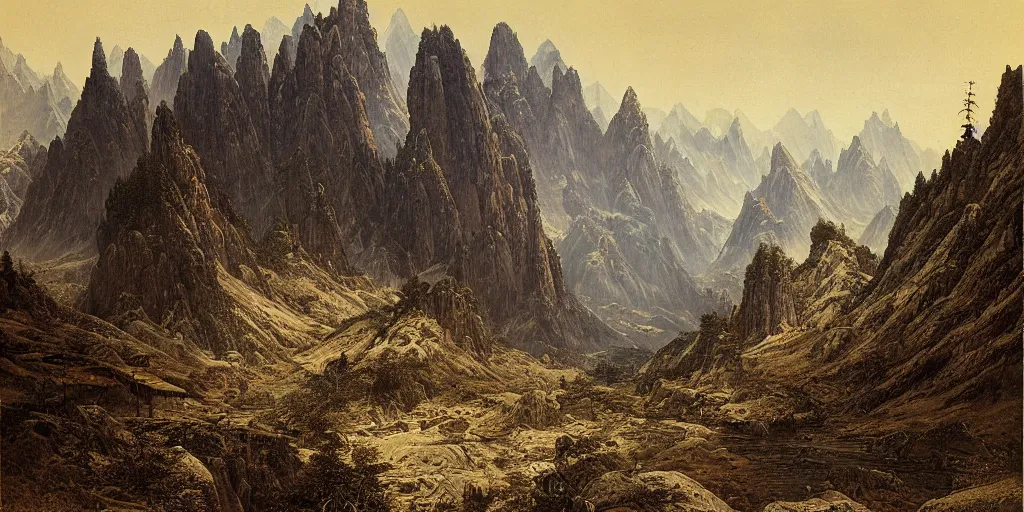 Image similar to Intricate mountainous landscape in the depths of China by Ivan Shishkin