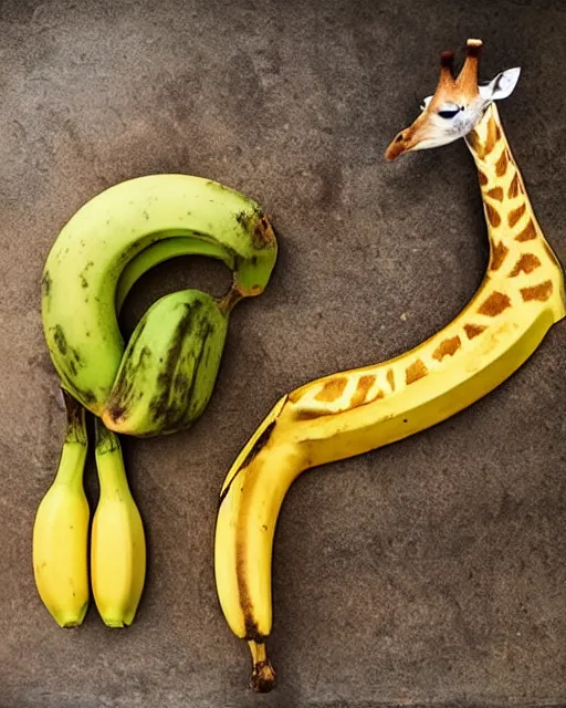 Prompt: a ((giraffe))-banana being peeled