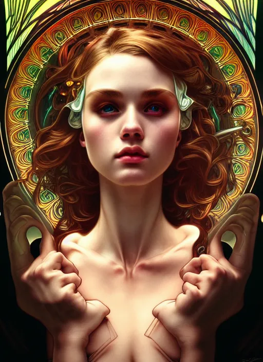 Image similar to overlord, psychedelic, portrait, highly detailed, deep focus, elegant, digital painting, smooth, sharp focus, illustration, ultra realistic, 8 k, art by artgerm and alphonse mucha