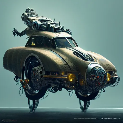 Prompt: cyborg supercar : by michal karcz, daniel merriam, victo ngai and guillermo del toro : ornate, dynamic, particulate, intricate, elegant, highly detailed, centered, artstation, smooth, sharp focus, octane render