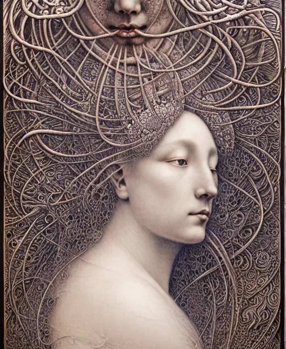 Image similar to detailed realistic beautiful moon goddess face portrait by jean delville, gustave dore, iris van herpen and marco mazzoni, art forms of nature by ernst haeckel, art nouveau, symbolist, visionary, gothic, neo - gothic, pre - raphaelite, fractal lace, intricate alien botanicals, ai biodiversity, surreality, hyperdetailed ultrasharp octane render