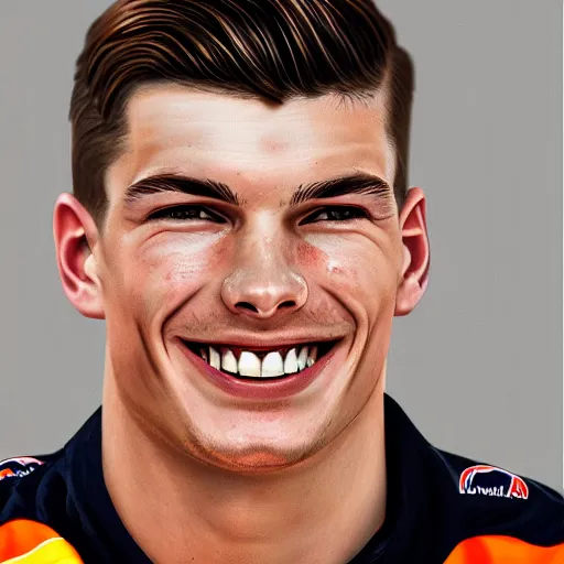 Image similar to max verstappen smiling, ultra realistic portrait