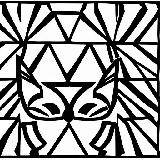 Image similar to geometric cat ,openwork, black and white, white background , clipart