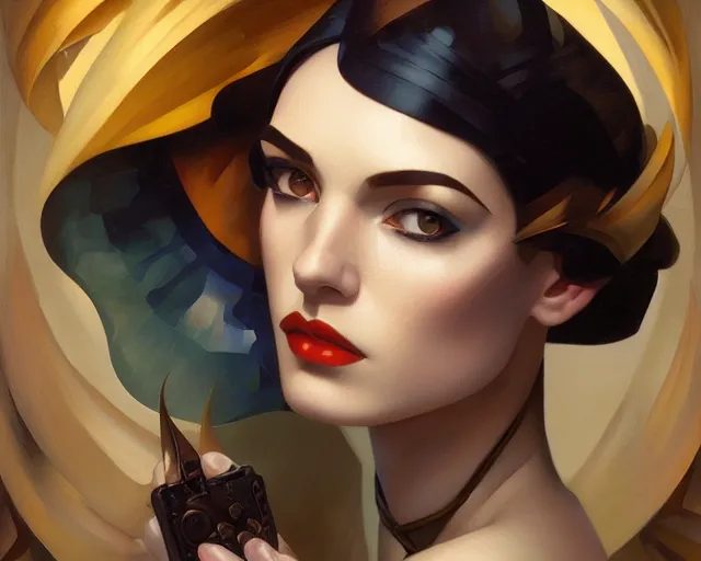 Prompt: photography of tamara lempicka, deep focus, d & d, fantasy, intricate, elegant, highly detailed, digital painting, artstation, concept art, matte, sharp focus, illustration, hearthstone, art by artgerm and greg rutkowski and alphonse mucha