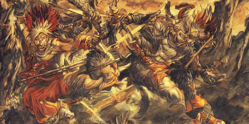Prompt: sun wukong fighting the armies of the west
