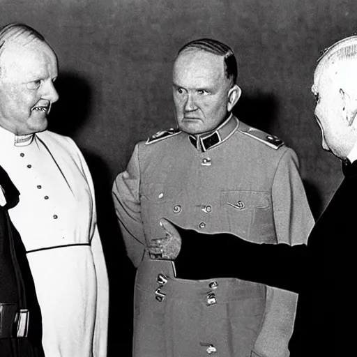 Image similar to Adolph Hitler meeting John Paul II, cyberpunk style