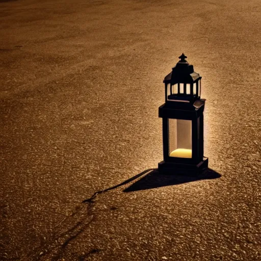 Image similar to lonely old lantern on empty modern street in the day light, photorealistic