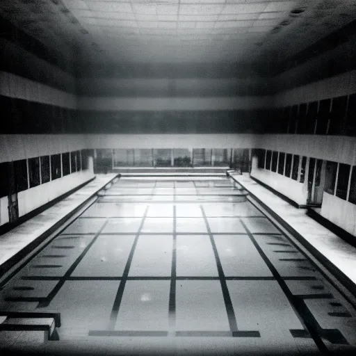 Image similar to Beautiful 2000s phone-camera , soft liminal Photograph inside an infinite infinite foggy empty pool