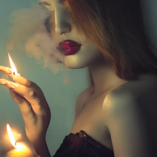 Image similar to beautifull women out of smoke candle, love expression spirit, 8 k, hd,