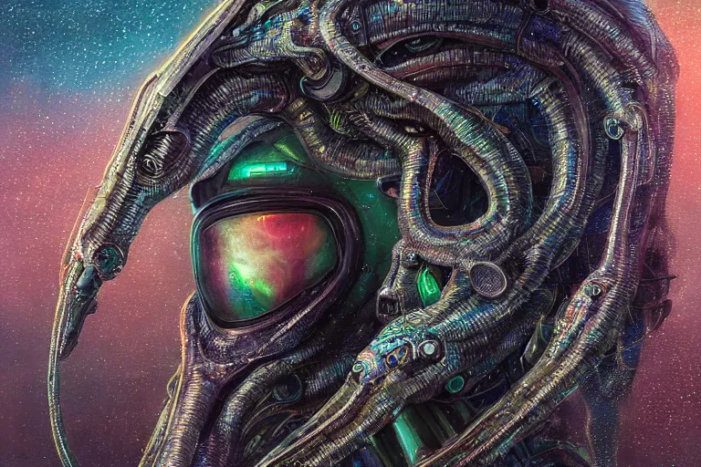 Image similar to hyperrealistic portrait of a squid monster astronaut, full body portrait, well lit, intricate abstract. cyberpunk, intricate artwork, by Tooth Wu, wlop, beeple. octane render,in the style of Jin Kagetsu, James Jean and wlop, highly detailed, sharp focus, intricate concept art, digital painting, ambient lighting, 4k, artstation