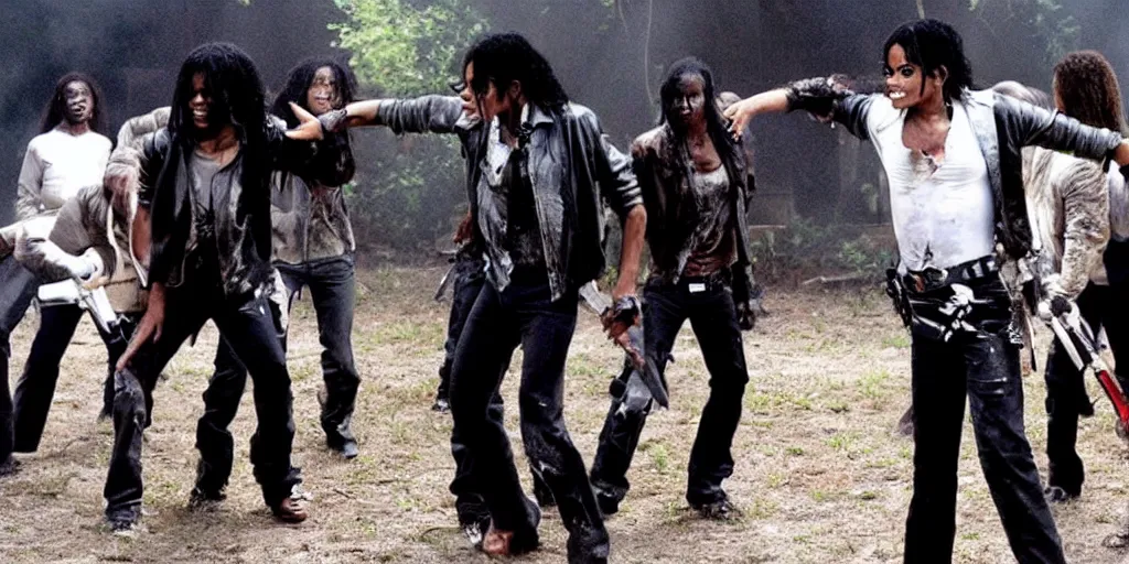 Image similar to ''sitll of michael jackson in the walking dead''