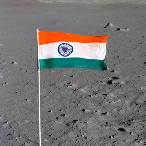 Prompt: indian flag flying on moon with astronauts space walking