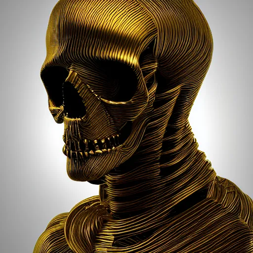 Prompt: a gold wire structure, hollow, cult, skull, beautiful, portrait, artstation, 3 d render h - 1 0 2 4 w - 1 0 2 4 n - 9