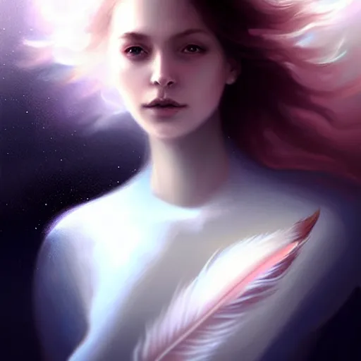 Image similar to empty space is filled by virtual particles a digital painting by Charlie Bowater , trending on Artstation, metaphysical painting, speedpainting, made of feathers mist and cloud , digital painting