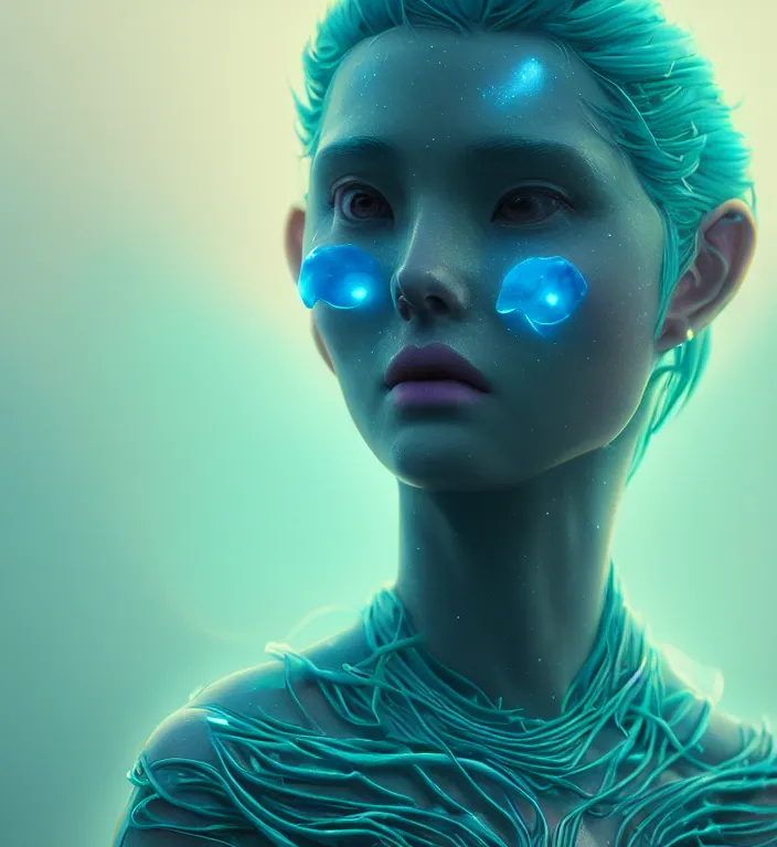 Image similar to goddess close-up portrait. bioluminiscent creatures, intricate artwork by Tooth Wu and wlop and beeple. octane render, trending on artstation, greg rutkowski very coherent symmetrical artwork. cinematic, hyper realism, high detail, octane render, 8k