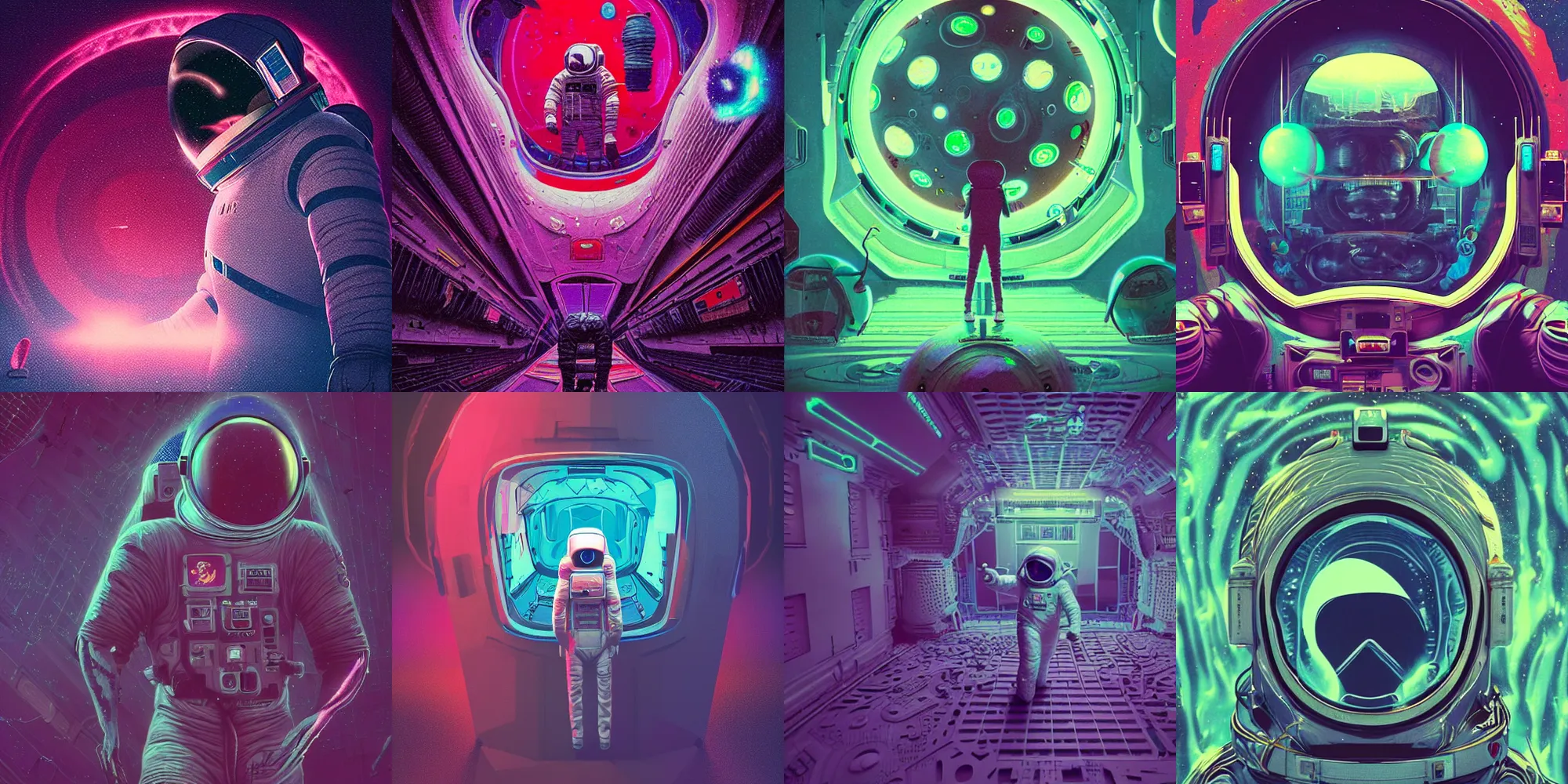 Prompt: astronaut, horror poster 9 0 s, cosmic horror, abstract, ghostly, arcade, duotone, poltergeist, lets get weird, intricate, elegant, highly detailed, smooth, sharp focus, raytracing, unreal engine 5, art by beeple and mike winkelmann, ultraviolet colors,