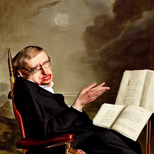 Image similar to stephen hawking by pieter claesz and james c. christensen