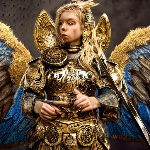 Prompt: beautiful angel warrior with ornate armour, highly detailed, 4k, HDR, smooth, sharp focus, hyper realistic, high resolution, award-winning photo