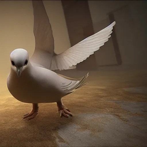 Prompt: a huge dove eating a small human, horror story, nightmare, high detail, realistic, unreal 5, award-winning.