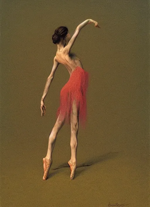 Prompt: ballerina fetal position, painted by zdzislaw beksinski