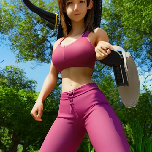 Image similar to aerith gainsborough with gains from the gym. high detail sharp detail 4k UHD v-ray artwork, official media
