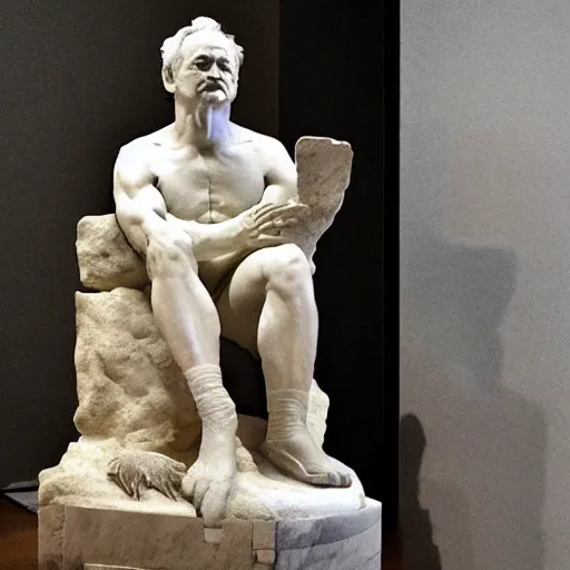 Prompt: bill murray as a marmor statue by michelangelo