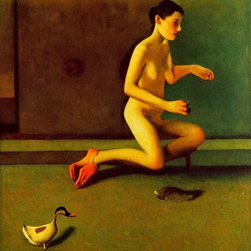 Image similar to a duck on the prowl oil painting balthus