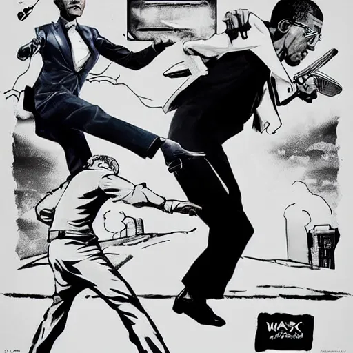 Image similar to Epic poster art of Barack Obama fighting Walter White, action shot