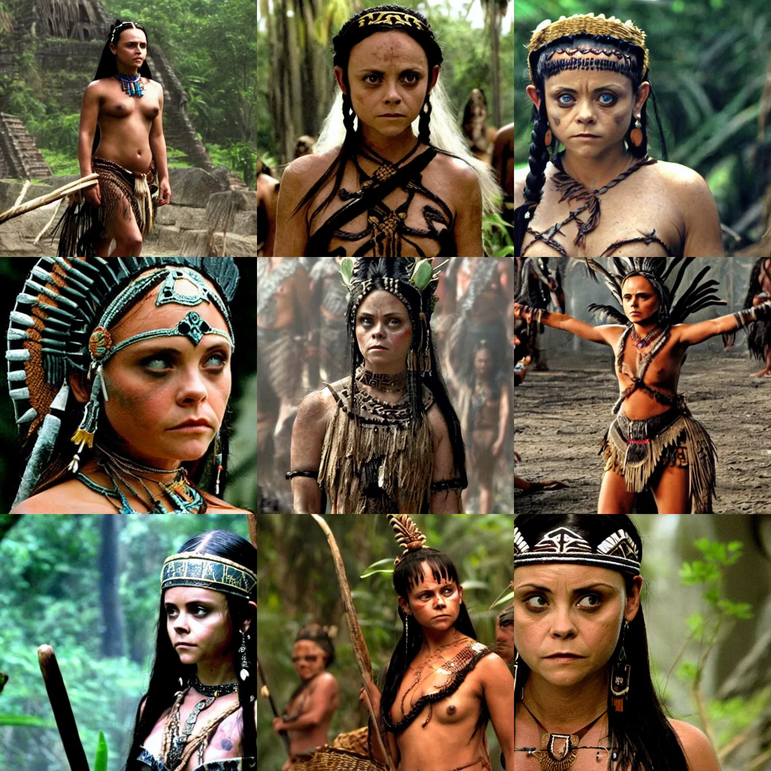 Prompt: Christina Ricci as a mourning Mayan Princess, Still from Apocalypto (2006)