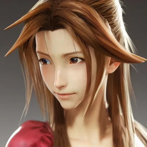 Image similar to a portrait painting of aerith from from final fantasy 7 by master artist yoshitaka amano, marble, gold, unreal engine 5