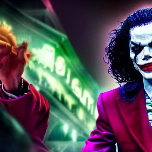 Image similar to stunning awe inspiring michael jackson as the joker, movie still 8 k hdr atmospheric lighting