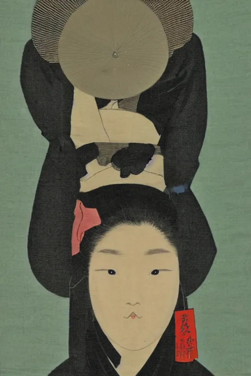 Prompt: native japanese woman with partially masked face, painted by wang neng jun