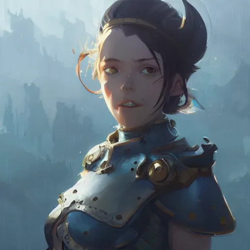 Prompt: trending on artstation, dhamphir, character design, concept art, style of makoto shinkai, greg rutkowski, face, plate armor, fantasy, highly detailed, digital art, female