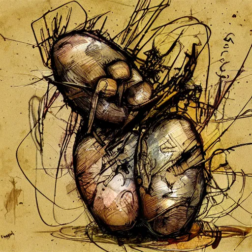 Prompt: potato in the style of magic the gathering, concept art, digital art, painted by albrecht durer | bernard buffet | carne griffiths | wlop