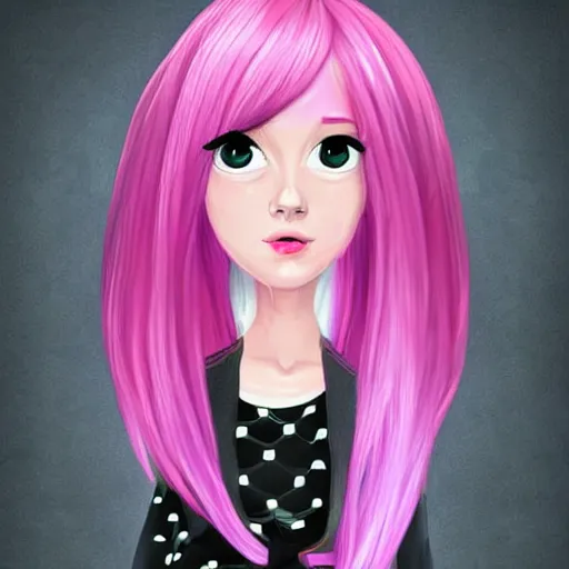 Image similar to alt girl with pink hair, cute outfit, digital art, portrait, highly detailed