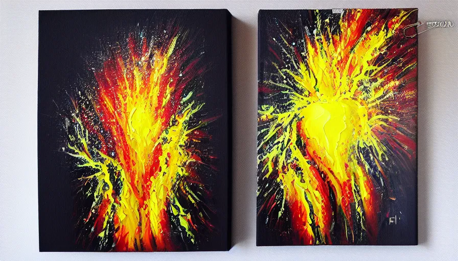 Image similar to nuclear explosion, painting on canvas, watedrops, water droplets, acrylic painting, acrylic pouring, painting, influencer, artstation - h 8 0 0