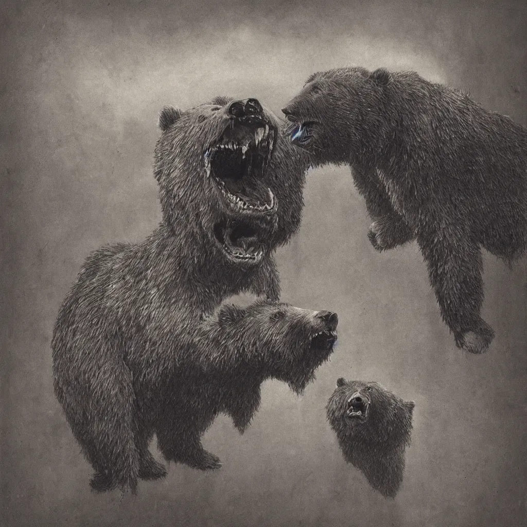 Image similar to horrifying bear, fangs, style of zdislaw beksinski