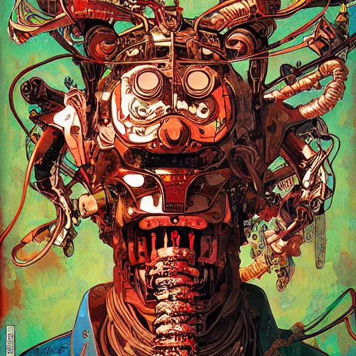 Image similar to cyberpunk oimmortal beast from chinese mythology cyborg portrait, illustration, pop art, splash painting, art by geof darrow, ashley wood, alphonse mucha, makoto shinkai