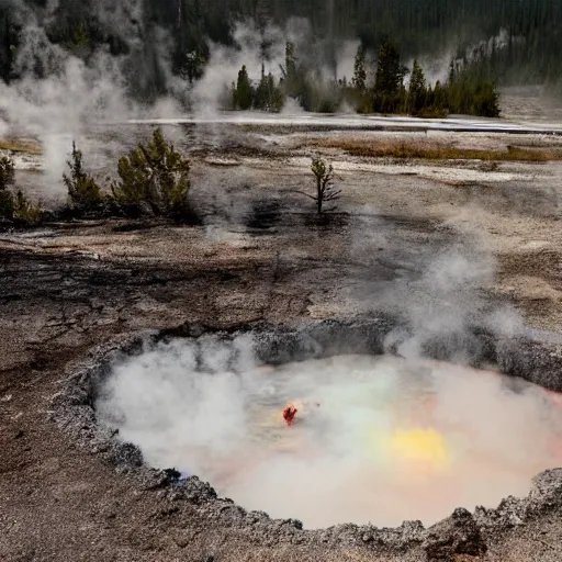 Image similar to a dragon emerging from a hotspring, photograph captured at yellowstone national park