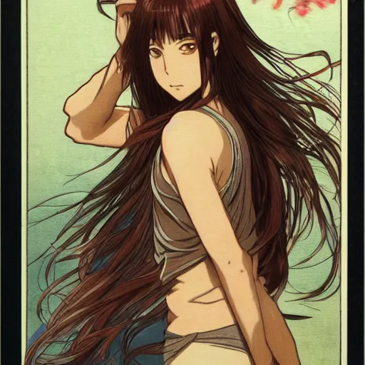 Image similar to badminton player, trading card front, anime style, long hair, hair down, symmetrical facial features, hanebado, hyper realistic, pale skin, 4 k, rule of thirds, extreme detail, detailed drawing, trending artstation, hd, fantasy, d & d, realistic lighting, by alphonse mucha, greg rutkowski, sharp focus, backlit