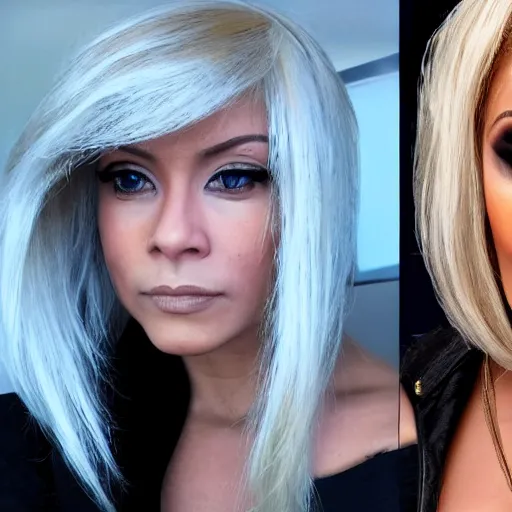 Prompt: female dwayne johnson with blonde wig and full makeup 4k photo